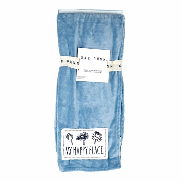 Rae Dunn My Happy Place Throw Blanket, Blue, 50x60 - Picture 8 of 8